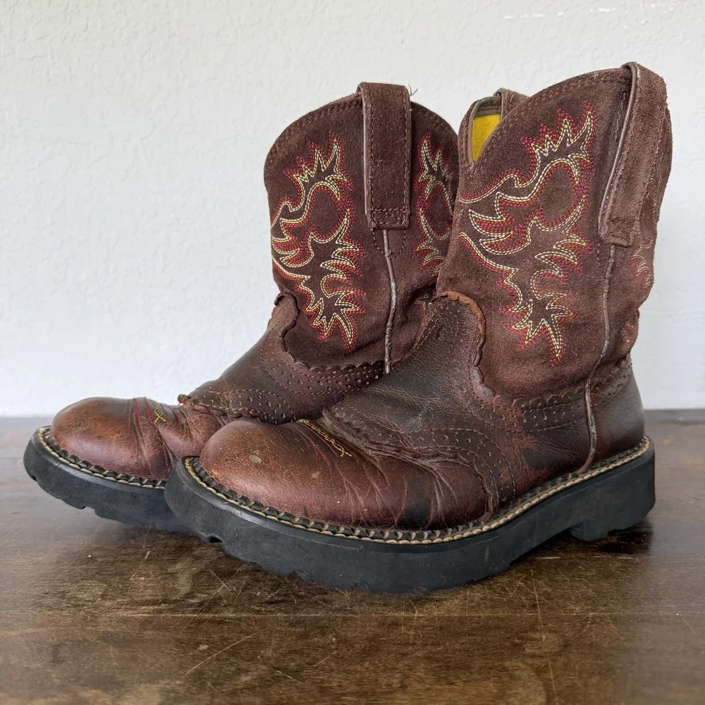 Ariat Western Cowgirl Boots Women's Fatbaby 6.5B Brown Suede 10014035 Cowboy